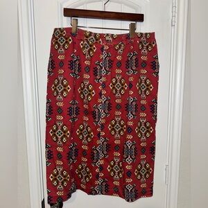 Vintage Tribal Print Red Skirt size 14